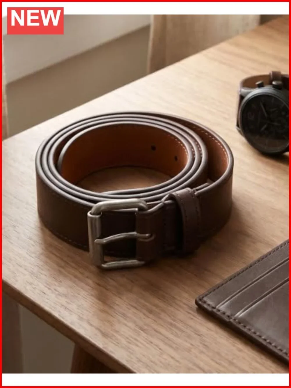 Genuine Leather Work Belt, Heavy Duty, Solid Buckle, 1.5 in Wide